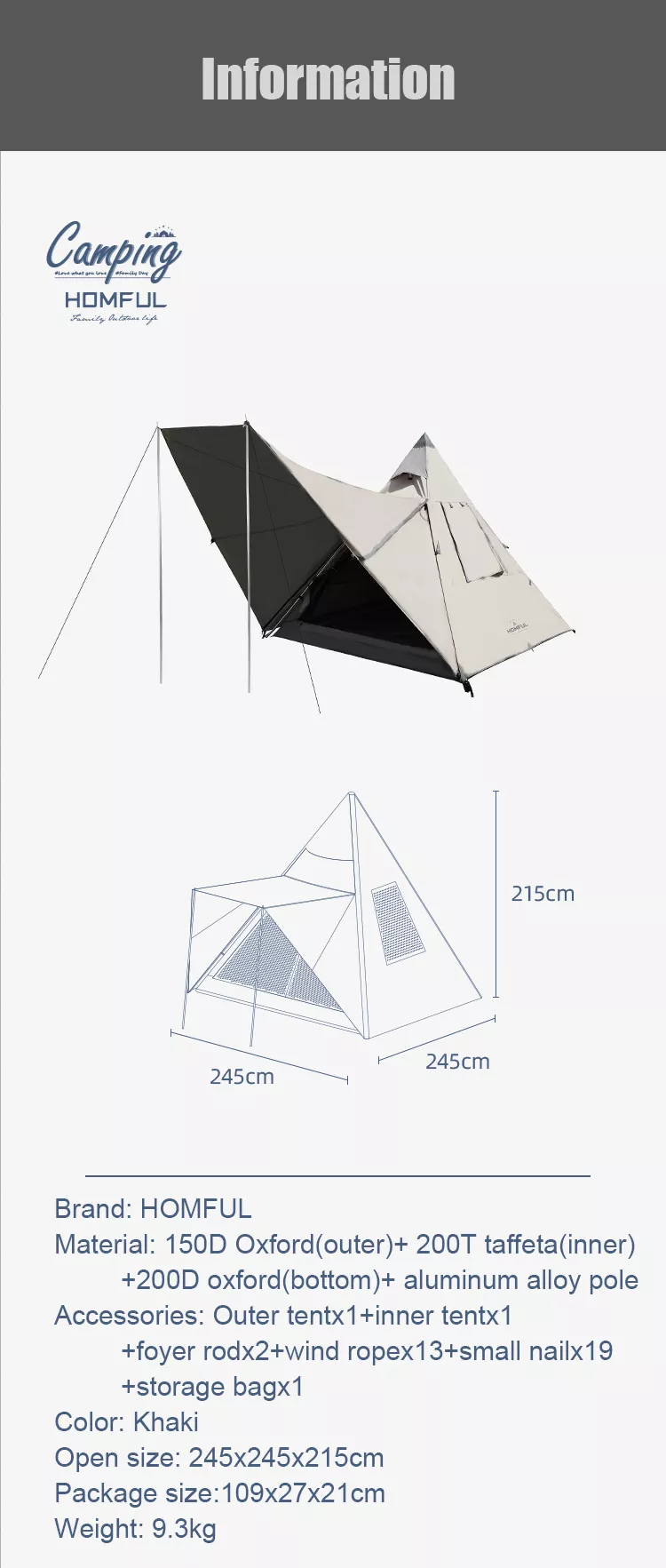 Cheap Goat Tents HOMFUL New Arrival Wholesale Waterproof Camping Tents Steeple Tent Outdoor Tents   